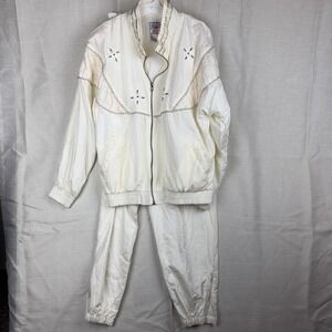 Vintage Sports Accent Tracksuit Womens Medium White Embellished Sweatsuit Set